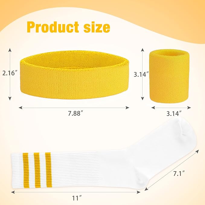 ONUPGO 5 Pieces Sweatbands Striped Socks Set Sports Headband Wristbands High Tube Socks 80s Accessories Costumes