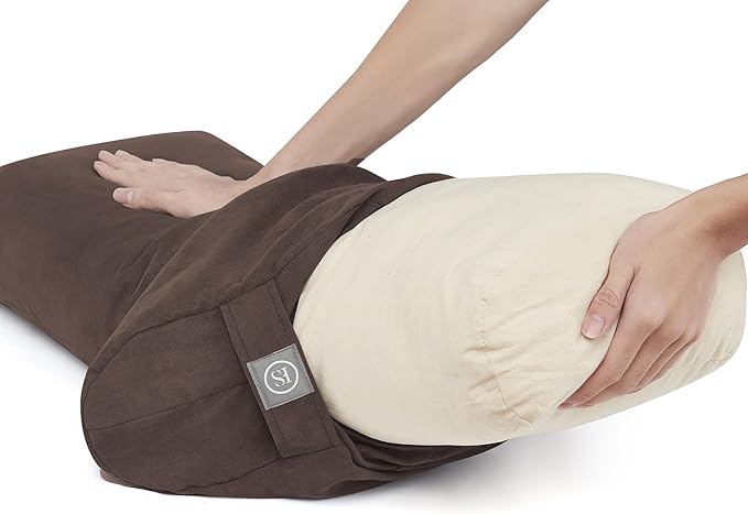 Meditation Cushion Bolster Pillow for Restorative Yoga – Supportive Cushion for Meditation, Pilates, and Relaxation – Filled with Buckwheat Hulls - Removable Cover