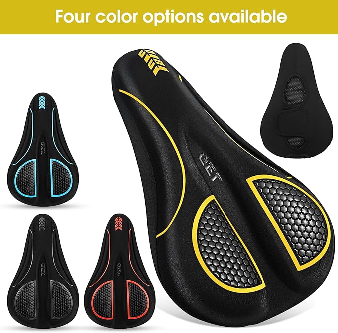 MSDADA Bike Seat Cushion - Gel Bike Seat Cover Padded for Men & Womens Comfort, Soft Bicycle Saddle Compatible with Exercise Spin Stationary Bike, for Indoor and Outdoor Cycling (Yellow)
