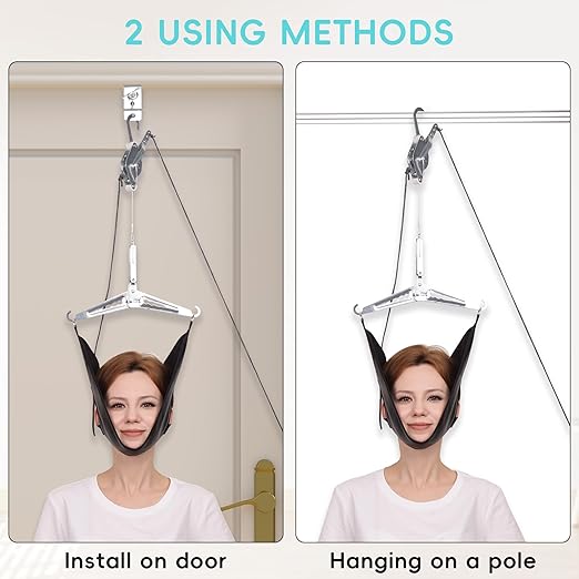 Cervical Neck Traction Device Over-The-Door, No Need for Handheld or Water Bag Portable Neck Stretcher,Effective Home Physical Therapy for Neck Pain Relief, 10 Adjustable Tension Levels