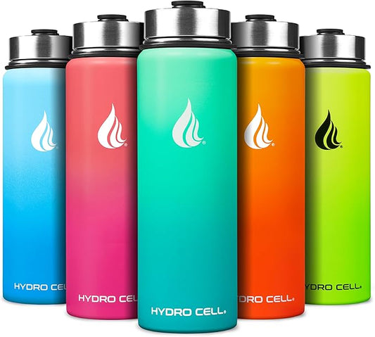 HYDRO CELL Stainless Steel Insulated Water Bottle with Straw - For Cold & Hot Drinks - Metal Vacuum Flask with Screw Cap and Modern Leakproof Sport Thermos for Adults (Mint/Green 24oz)