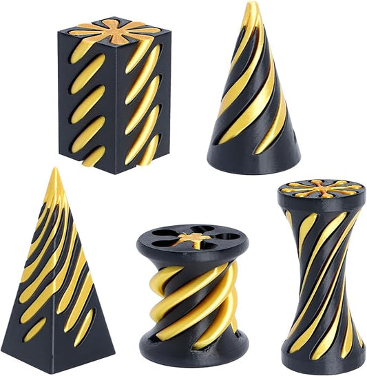 5 Packs Impossible Cone Fidget Toy, 3D Printed Spiral Cone Fidget Toy for Anxiety Relaxing, Impossible Pyramid Passthrough Birthday Party Gift for Adults & Kids Desk Decor(Black Gold)