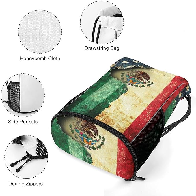 Flag Drawstring Backpack Gym Bag With Shoe Compartment String Bag Sport Beach Swimming Sackpack For Women Men