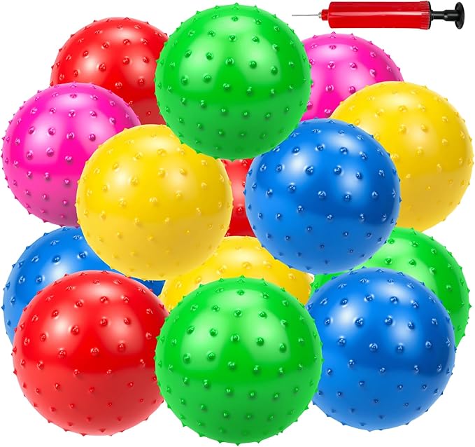Hymaz 20Pcs Bouncy Balls for Kids Toddlers, 9 Inch Sensory Balls Spiky Massage Stress Ball Bulk with Air Pump, Indoor Outdoor Adult Sports Sensory Toys & Kids Fun Beach Party Favors