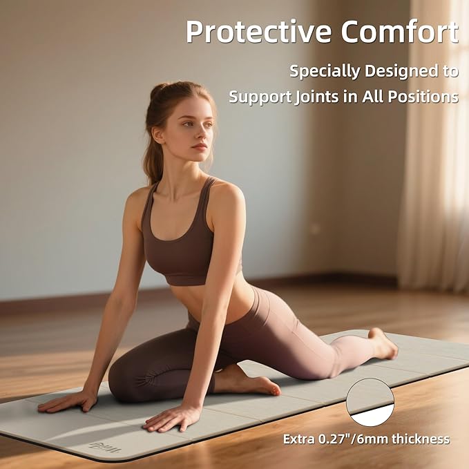 Foldable Yoga Excercise Mat 71"L x 24"W, Odourless Light Weight POE Mat For Home Fitness and Gym Workouts, 1/4 inch Non-slip Design for All Types of Yoga Pilates