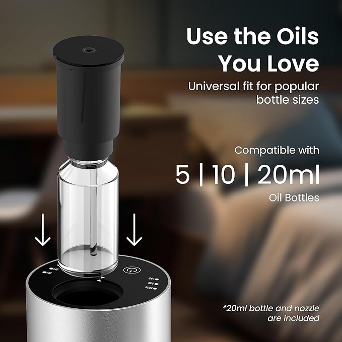 LiteMist Waterless Essential Oil Diffuser - Aluminum Aromatherapy Oil Diffuser, Rechargeable USB-C Scent Diffusers for Home, Car & Office, Quiet Operation, 0.35oz/0.7oz Bottle Capacity