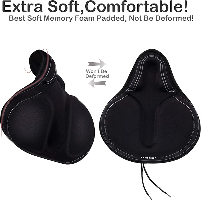 DAWAY Comfortable Bike Seat Cover - C3 Soft Gel & Memory Foam Padded Bike Seat Cushion for Women Men Seniors, Comfort, Fits for Peloton, Stationary, Exercise, Mountain and Cruiser Bicycle Saddles