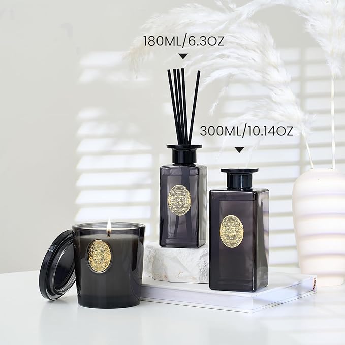 M&SENSE 10.14 oz Large Reed Diffuser Set | Sandalwood Vanilla Scent Oil Diffuser with Sticks | Hotel Collection Non-Toxic Essential Oil |for Bedroom Bathroom Living Room