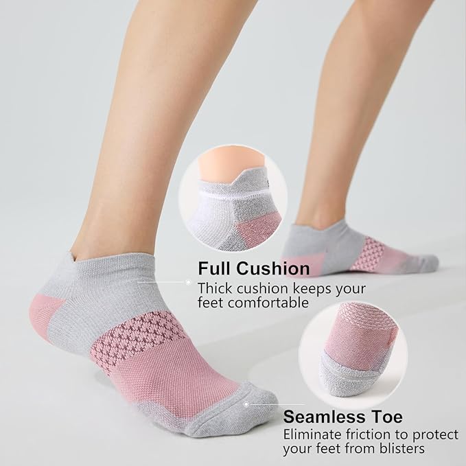 CS CELERSPORT 5 Pairs Women's Ankle Running Socks Cushioned Athletic Sport Socks with Tab