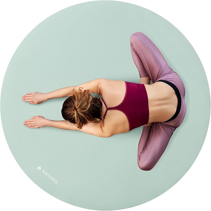 Navaris Round Yoga Mat - 47" Diameter Circular Exercise Mat 1/4" Thick - Non-Slip Mat for Cardio, Workout, Fitness, Tai Chi, Meditation - Size Small