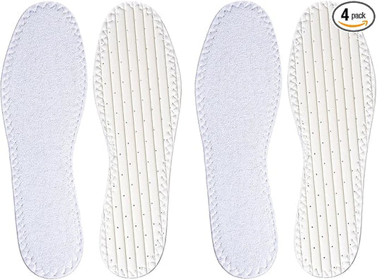Happystep Cotton Terry Cloth Insoles, Barefoot Shoe Inserts, Sweat Absorption, Odor Control, Moisture-Wicking, Washable & Reusable, Perfect Fit for All Footwear, 2 Pairs of White, US Men Size 11