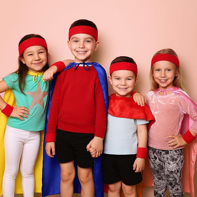 Bememo 36 Pcs Neon Sweatbands Set for Kids Bulk Sports Headband Wristband Set Cotton Terry Basketball Tennis for Students Youth 80s 90s Halloween Costumes Cosplay Glow Party