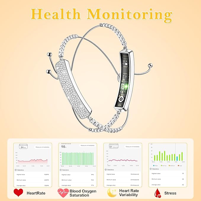 Sleep & Fitness Tracker with 2 Bands, Stylish & Ultra-Light Smart Bracelet for Women, 24/7 Heart Rate, Blood Oxygen & Stress Monitor, Waterproof Health Trackers Gifts for Girls, No Subscription-Silver