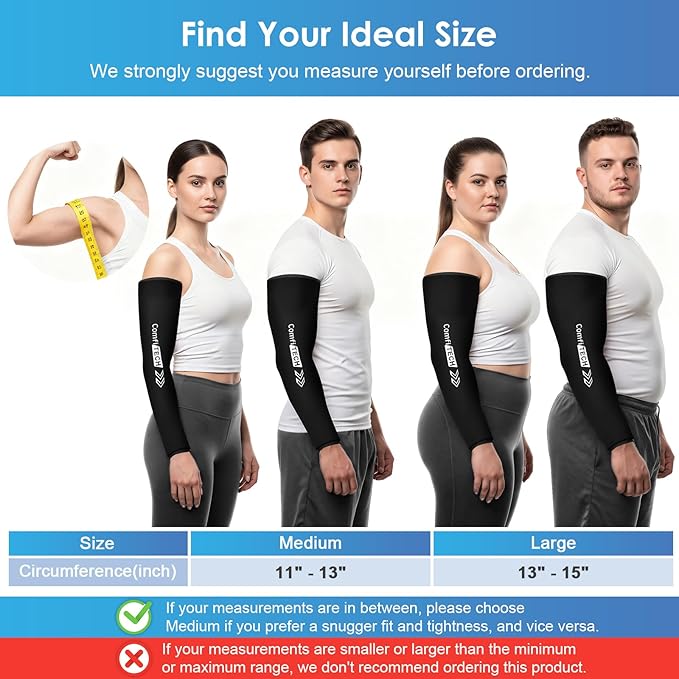 ComfiTECH 2 Pack Full Arm Cold Wrap with Flexible Gel, Reusable Cooling Ice Pack for Elbow, Forearm, and Upper Arm, Large, Black