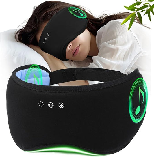 Sleep Headphones with Bluetooth 5.4 Sleep Mask, Bamboo Cotton Music Wireless Bluetooth Eye Mask for Sleeping, Earphones HD Speaker Microphone for Travel, Gifts for Men Women, Black