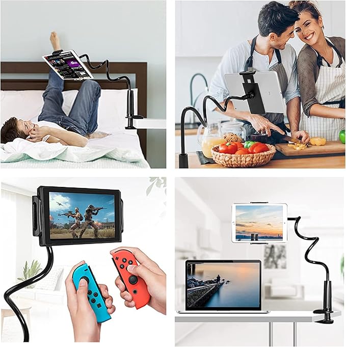 Gooseneck Tablet Holder,Tablet Stand for Bed Gooseneck Mount Flexible Arm 360 Clip,Flexible Arm Clip Tablet Mount Compatible with iPad mini Pro Air, Switch, Samsung Galaxy Tabs,More 4.7-10.1"