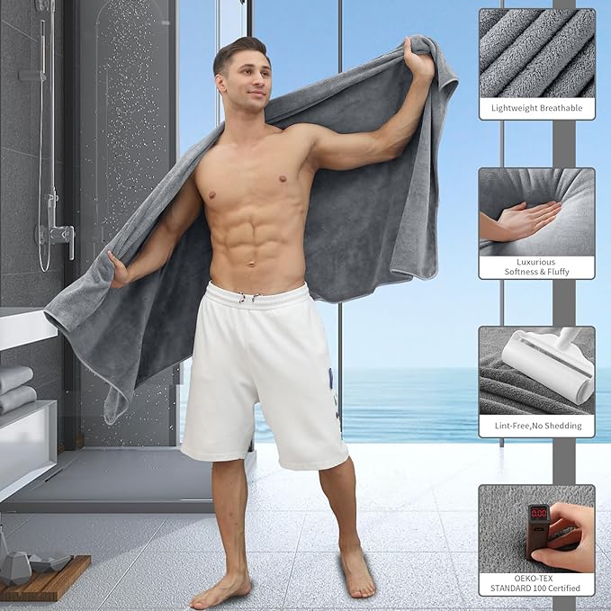 Extra Large Bath Sheet 4 Piece (35"x70")-Ultra Soft Oversized Bath Towel,Bath Sheet Towel Set for Bathroom Hotel,Plush Highly Absorbent Quick Dry Shower Towel Set for Adults,Bathroom Towel Grey