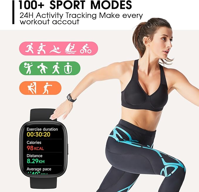 Smart Watch for Men Women Alexa Built-in 1.83" Fitness Tracker Smart Watch for iPhone Android Compatible, IP68 Waterproof Smartwatch 100+ Sport Modes, Pedometer, Heart Rate/SpO2/Stress/Sleep Monitor 1