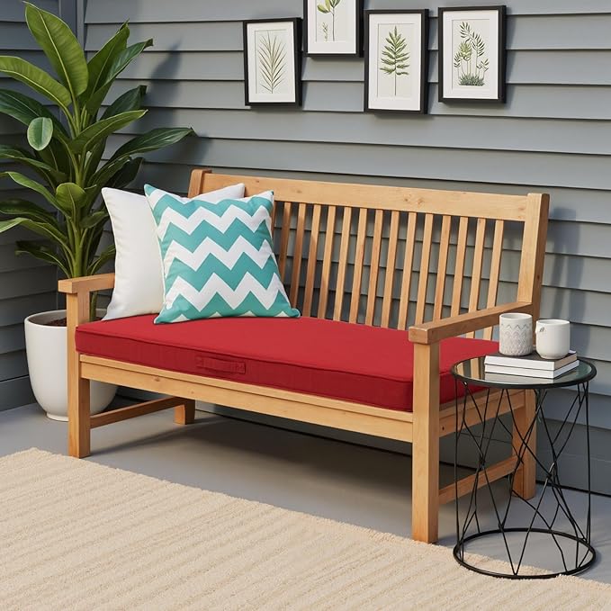 Crestlive Products Outdoor Bench Cushion 42 x 18 Inch, Waterproof Patio Bench Cushions for Outdoor Furniture, Porch Swing Replacement Pad with 30D Foam, Adjustable Straps and Portable Handle, Chili