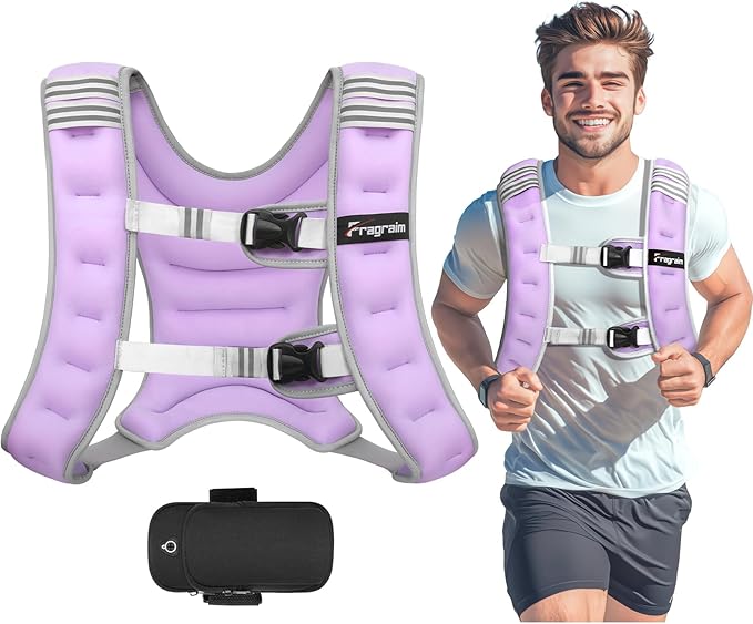 Fragraim Weighted Vest for Women Men - 8lb/10lb/12lb/16lb/22lb/25lb/30lb Weight Vest with Reflective Stripe, Detachable Phone Pouch, Ideal for Walking, Strength Training, Running, Workout, Cardio
