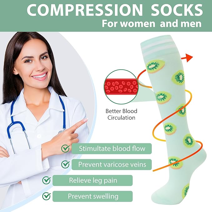 fenglaoda Compression Socks for Women Men Knee High 3 Pairs Support for Nurses, Travel, Circulation, Athletic, Pregnancy