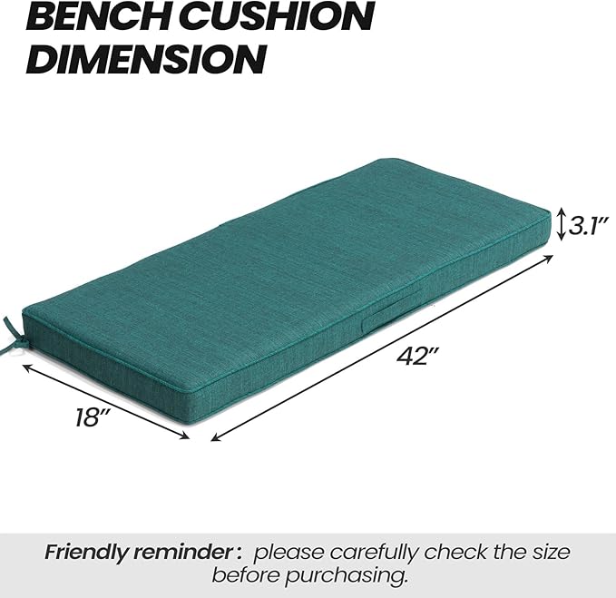 Crestlive Products Outdoor Bench Cushion 42 x 18 Inch, Waterproof Patio Bench Cushions for Outdoor Furniture, Porch Swing Replacement Pad with 30D Foam, Adjustable Straps and Handle, Malachite