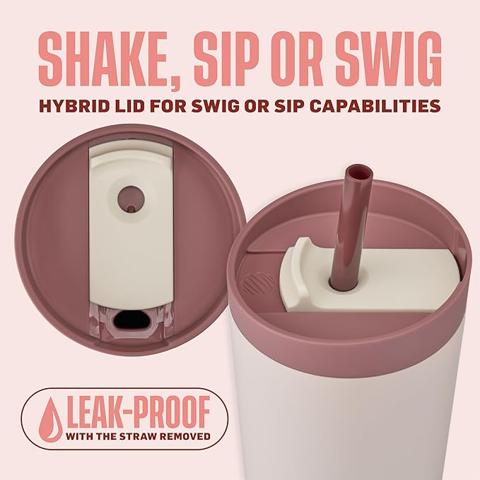 BlenderBottle 2-in-1 Insulated Stainless Steel Shaker Tumbler, Swig Leakproof Lid, Straw, BlenderBall, BPA Free, For Protein Shakes, Smoothies, And Pre Workout, 24 oz, Red/Tan (Sahara Sunset)