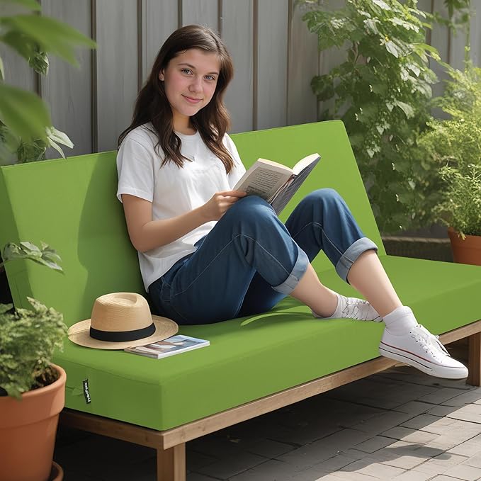 idee-home Outdoor Bench Cushion Waterproof, Bench Cushions for Outdoor Furniture, Patio Porch Swing Replacement Seat Pad with Ties for Garden Backyard, 48 x 18 Inch Green