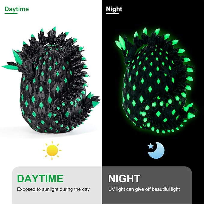11.81" 3D Printed Mystery Dragon Egg - Glow-in-The-Dark Articulated Dragon, 3D Dragon Fidget Sensory Toy, Kids Dragon Toy for 4+, Birthday Gift & Home Decor for Boys & Girls