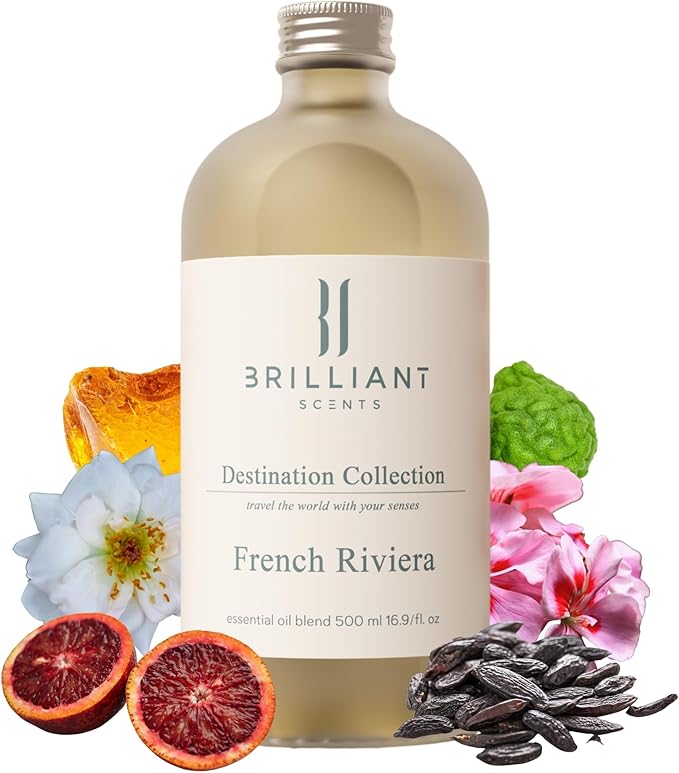 French Riviera Fragrance Oil 120ml - Premium Diffuser Oil for Home, Office, Hotels - Long Lasting, Plant-Based, Meets IFRA Standards, USA-Made - Blood Orange, Jasmine, Tonka Bean