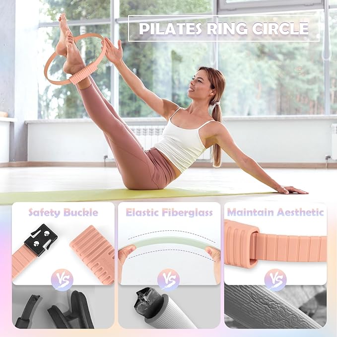 Pilates Essentials Kit for Women, 13.5" Pilates Ring and Ball Set with Resistance Bands for Home Workouts, Portable Pilates Kit with Bag & Training Poster for Full Body Exercise