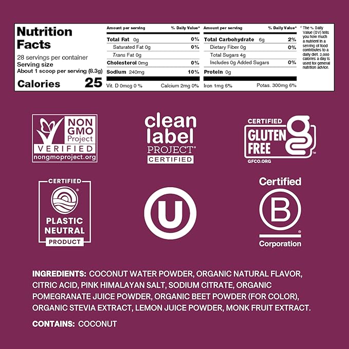 Cure Hydration | Plant-Based Electrolyte Drink Mix | No Added Sugar | FSA-HSA | Dehydration Relief Powder Made with Coconut Water | Non-GMO | Vegan | 28 Servings Jar - Berry Pomegranate