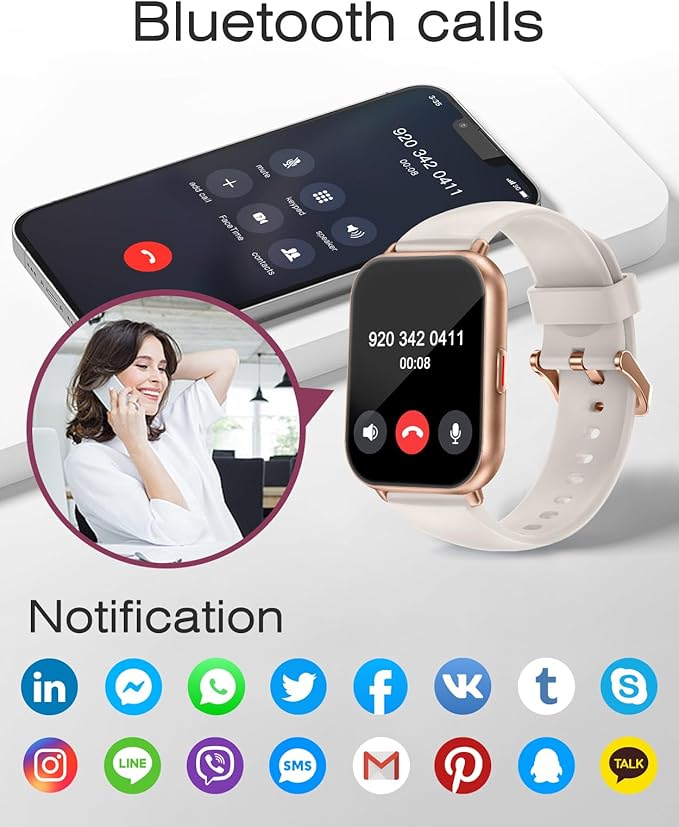 Smart Watches for Women Men (Answer/Make Calls, 3 Bands), 1.85" Fitness Tracker Watch for iPhone/Android Phones with Heart Rate Monitor Sleep/Steps Tracker 100+ Sports Pedometer Waterproof Gold