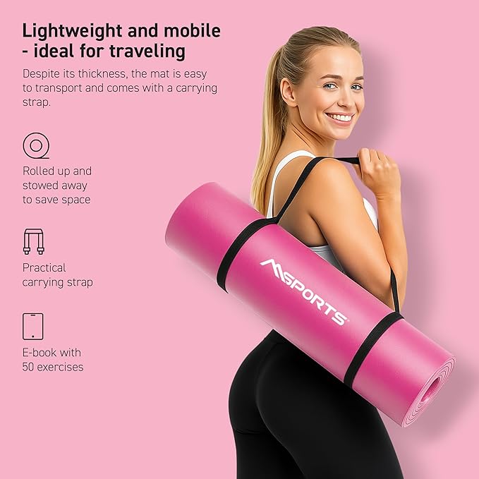 Yoga Mat Premium Non Slip Thick – Extra Comfortable Exercise Mat for Home Workouts, Pilates, Stretching & Gym – Cushioned NBR Foam, Gym Mat with Strap, for Women & Men
