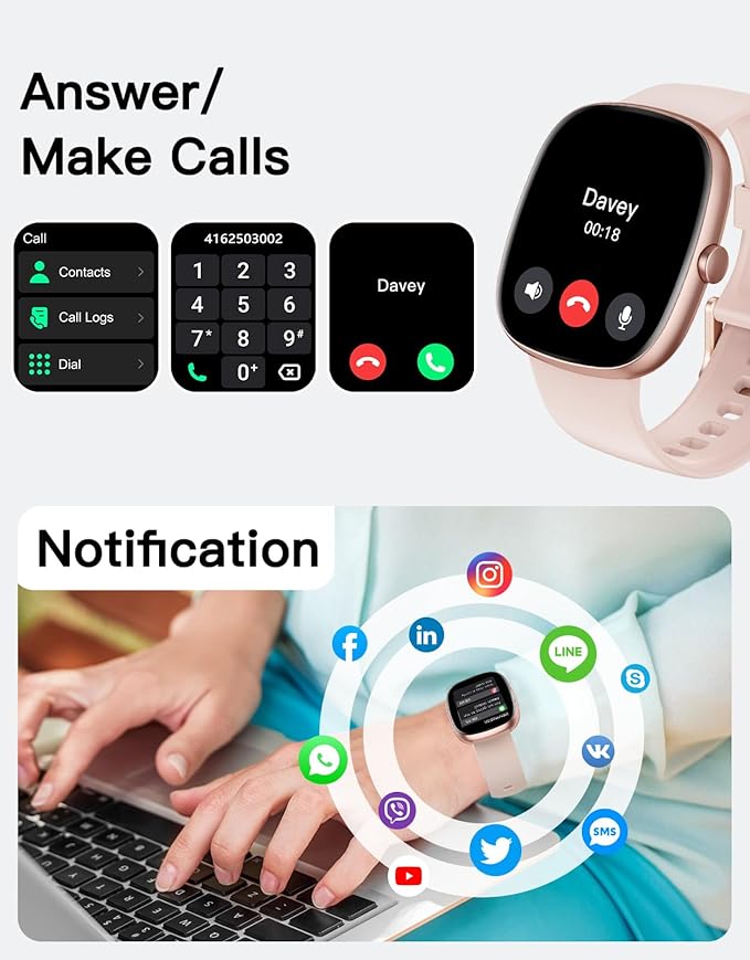 Fitness Tracker 2025 Ver. (Answer/Make Calls), 1.85" Smart Watch Fitness Watches for Women Men with 24/7 Heart Rate Blood Oxygen Monitor Sleep Tracker 100+ Sport Modes IP68 Waterproof (Pink)