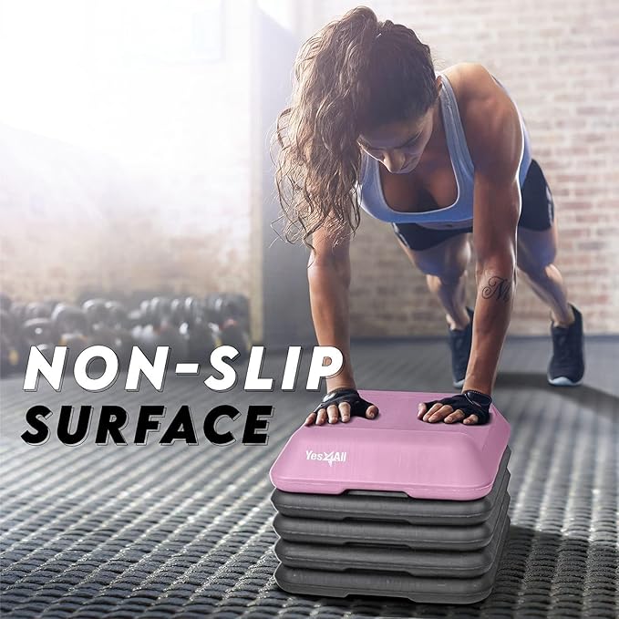 Yes4All 16"x16" Adjustable High Step Aerobic Platform with 4 Risers, Height-Adjustable 4"-6''-8''-10''-12" Step Aerobics Platform for Home Gym Exercise Fitness Workout