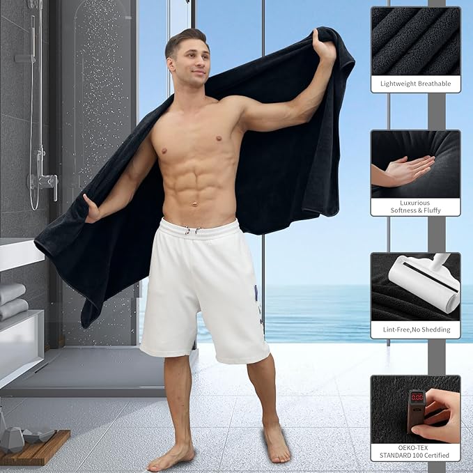 Extra Large Bath Sheet 4 Piece (35"x70")-Ultra Soft Oversized Bath Towel,Bath Sheet Set for Bathroom Hotel,Plush Highly Absorbent Quick Dry Shower Towel Set for Adults,Bath Towel Set Black