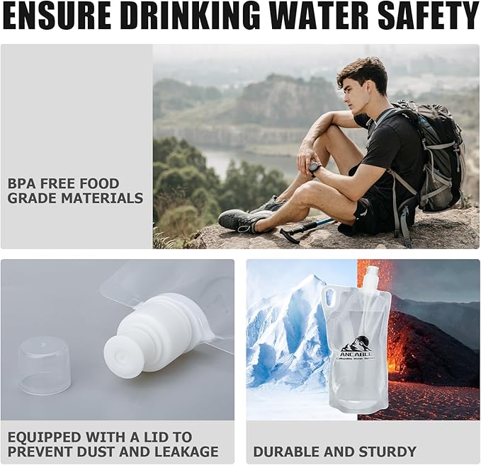 33oz Collapsible Water Bottles, 6-Pack Reusable Travel Foldable Water Bottles for Hiking Camping Running Bike, BPA-Free Water Bottle