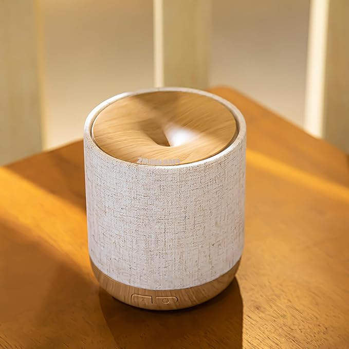 Essential Oil Diffuser 200ml with Fabric Cover and Night Lamp | Ultrasonic Aroma Diffuser | Humidifier w Lights | Room Decor | Small Humidifier for Bedroom | Gift (Light Brown)