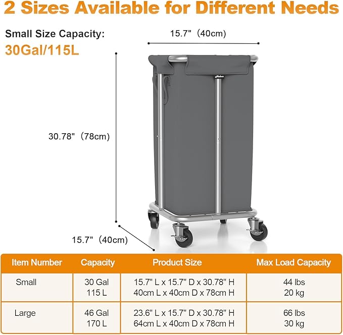 115L Laundry Basket with Wheels, 30 Gal. Rolling Laundry Hamper, Removable and Machine Washable Liner, Steel Frame, Tall Laundry Cart for Laundry Room, Bedroom, Bathroom, Dorm Storage -Gray