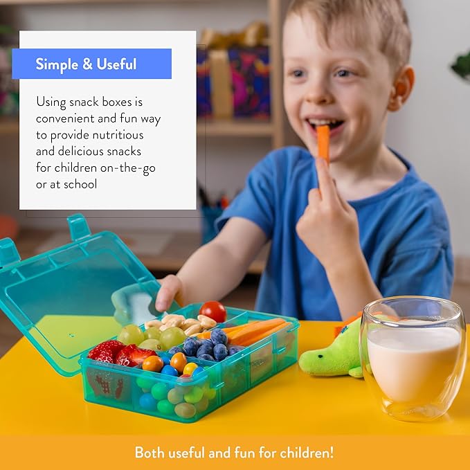 Snack Box Containers Set of 2-Reusable,100 Dissolvable Labels, 8 Adjustable Compartments, Dishwasher Safe, BPA-Free, Meal Prep Container, PARENT TESTED PARENT APPROVED AWARD (2 Pack) (Blue)