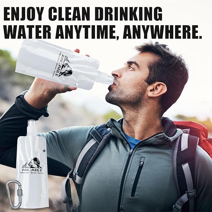 17oz Collapsible Water Bottles, 3-Pack Reusable Travel Foldable Water Bottles for Hiking Camping Running Bike, BPA-Free Water Bottle, White