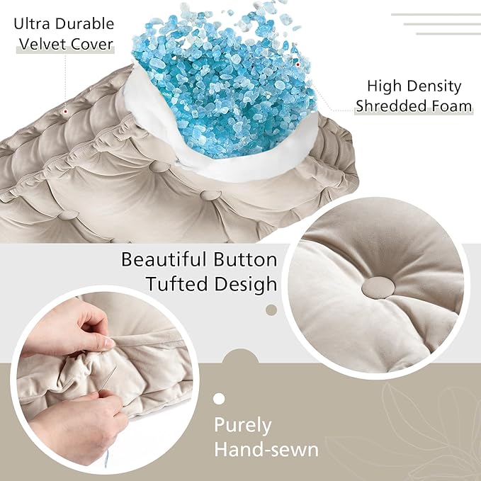 Bench Cushions for Indoor Furniture 40x20 inches Velvet Kitchen Dining Piano Window Cushion, Tufted Patio Porch Swing Thicken Bench Pad Memory Foam(Ivory White)