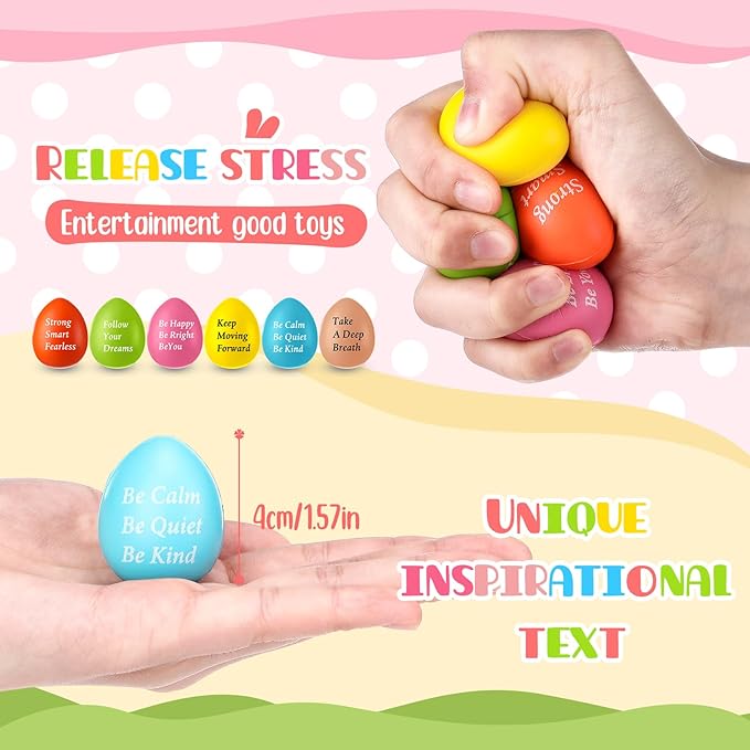 Aoriher 60 Pcs Motivational Stress Balls Quotes Inspirational Funny Colorful Foam Balls Hand Exercise Stress Relief Gifts for Office Small Anxiety Toys for Motivating Encouraging Supply (Egg)