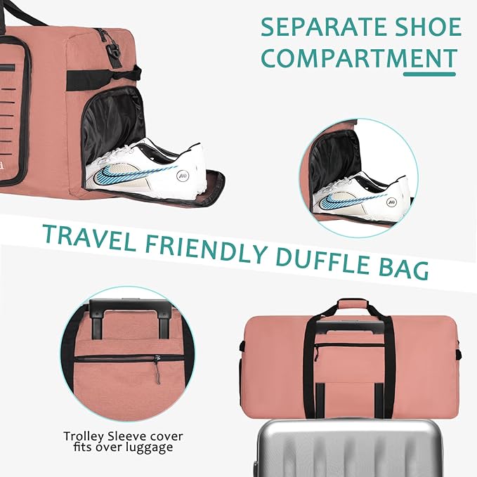 Foldable Travel Duffle Bag,Duffle Bag with Shoes Compartment and Adjustable Strap,Large Packable Travel Bags for Men Women,Waterproof Duffel Bag