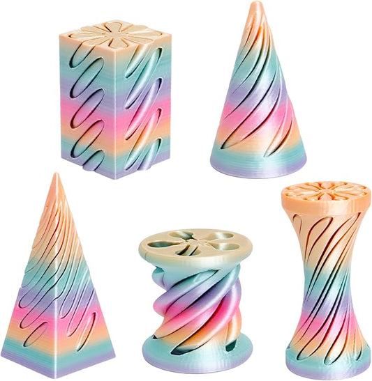 5 Packs Impossible Cone Fidget Toy, 3D Printed Spiral Cone Fidget Toy for Anxiety Relaxing, Impossible Pyramid Passthrough Birthday Party Gift for Adults & Kids Desk Decor, Christmas toys(Candy Color)