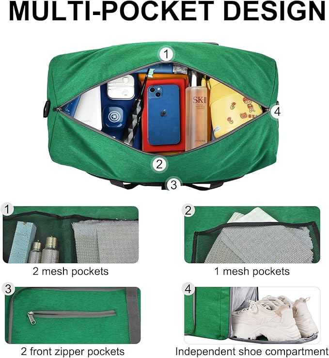 Felipe Varela Duffle Bag with Shoes Compartment and Adjustable Strap,Foldable Travel Duffel Bags for Men Women,Waterproof Duffel Bags