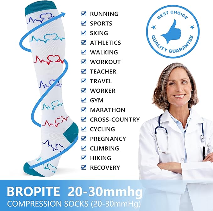 bropite Halloween Compression Socks for Women & Men-Pumpkin Ghost 6 Pairs 20-30mmhg Support Running Nurse Travel