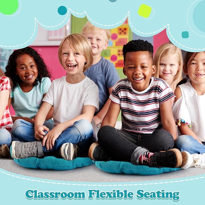 Fumete 8 Pcs 16 Inch Round Floor Cushions for Kids and Toddlers, Flexible Seating Classroom Furniture Floor Pillow for Home, Daycare, Preschool, Yoga and Meditation (Turquoise)