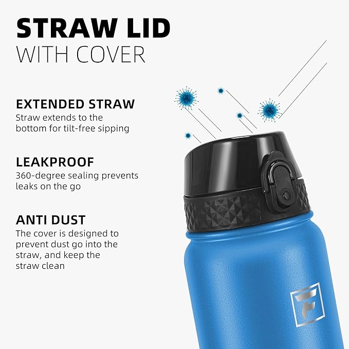 Fanhaw 20 Oz Stainless Steel Insulated Sports Water Bottles with Straw for Kids, Men and Women (Sky Blue)